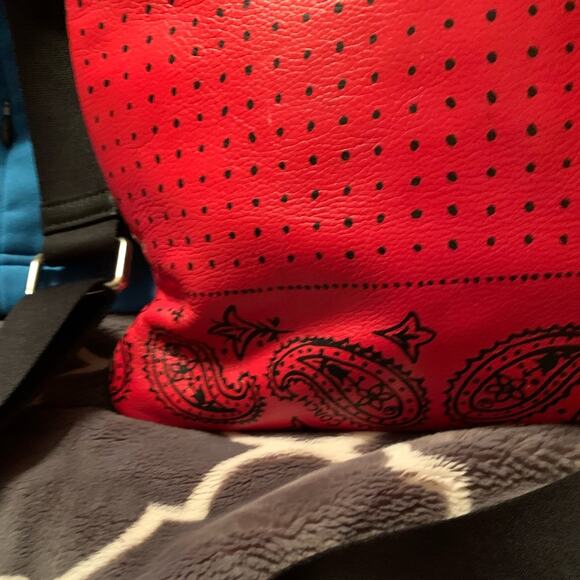 Coach Bandana Leather Crossbody Red & Black Paisley - Picture 2 of 6
